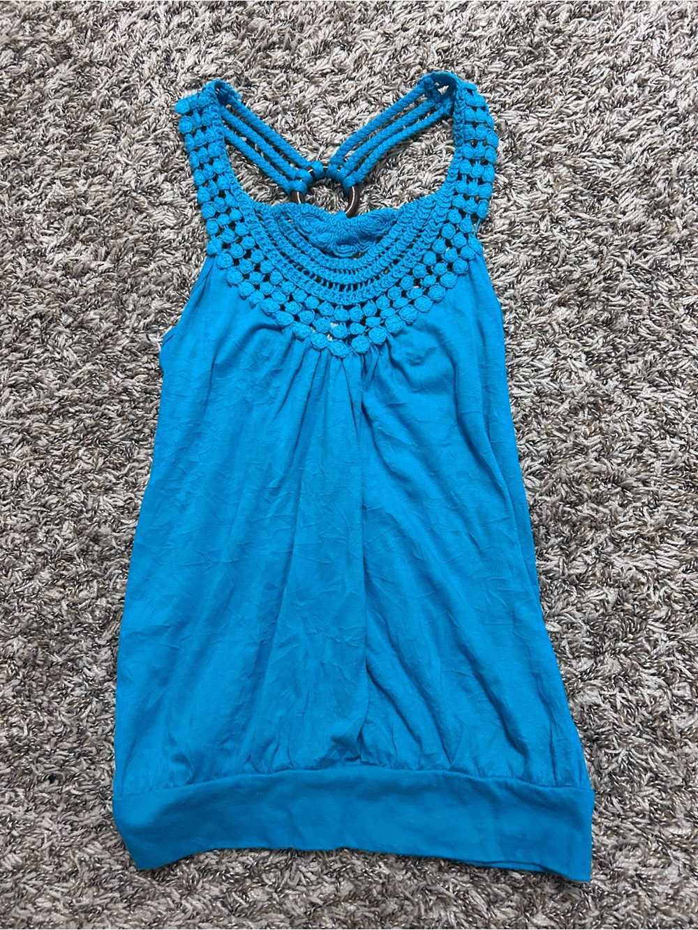 Vanity Turquoise Crochet Yoke Tank Top
